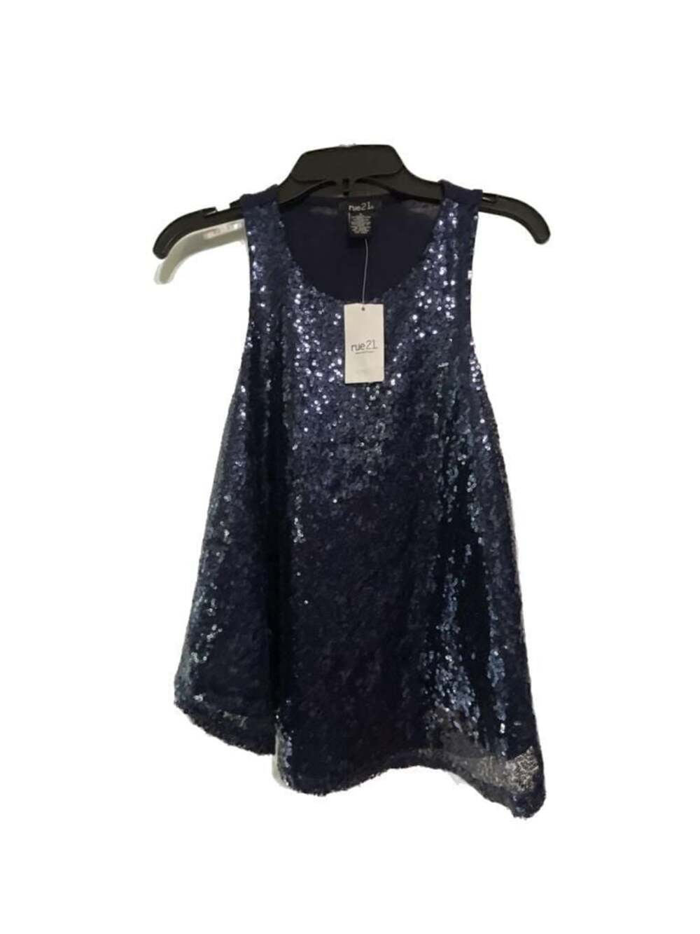 NWT rue21 Navy Blue Sequin Embellished Sleeveless Tank Top with Flare Hem
